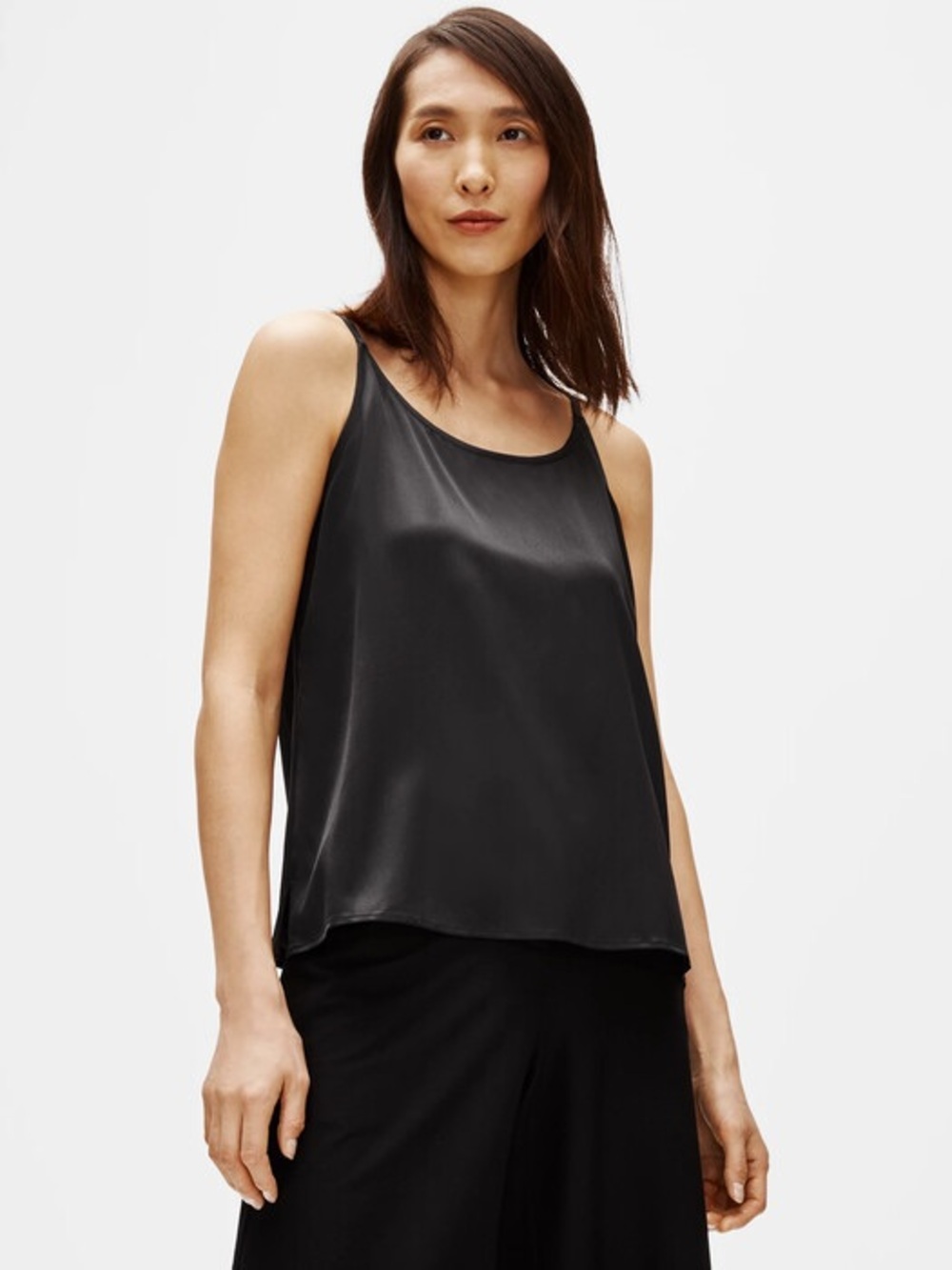 Eileen Fisher Black Silk Stretch Tank Top Size Small 96% Silk Adjustable Straps